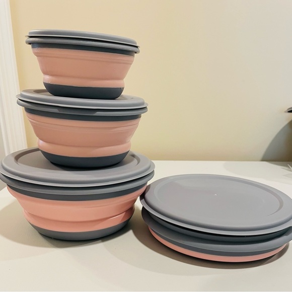3pc set of foldable space savers with lids (This listing for Pink/Grey set) - Picture 1 of 6